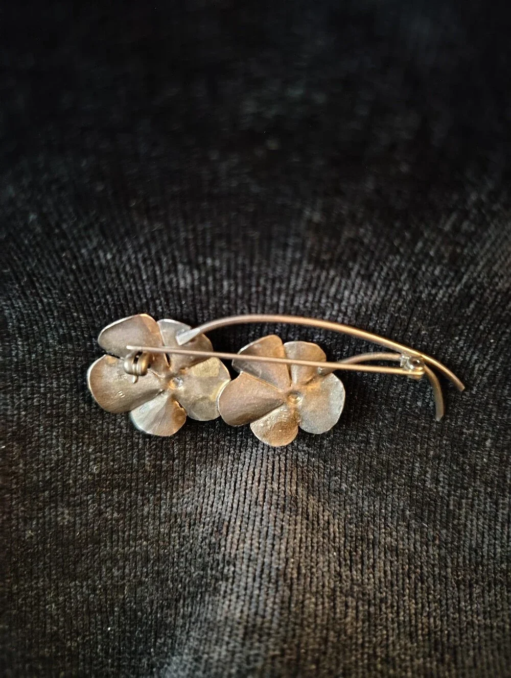 Vtg. Stuart Nye Sterling Silver Double Pansy Brooch.